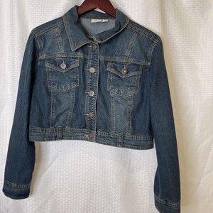 Womens Cropped Denim Jean Jacket Large Buttons Stretch Blue CATO